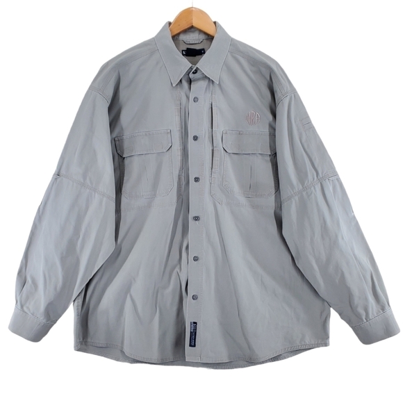 5.11 Tactical Canvas Shirt Men XL Beige Khaki Cargo Conceal Pocket Button Up NRA - Picture 12 of 13